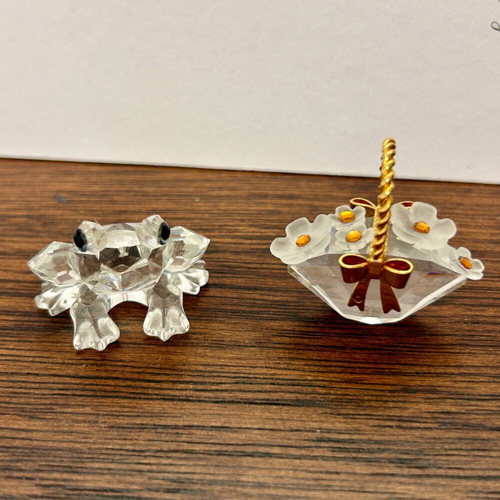 Swarovski Frog Memories Flower Basket Crystal Figurines Lot of 2